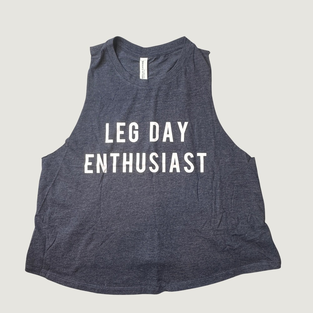 Bella + Canvas Tank Top Womens L Muscle Tank Heather Navy Leg Day Enthusiast
